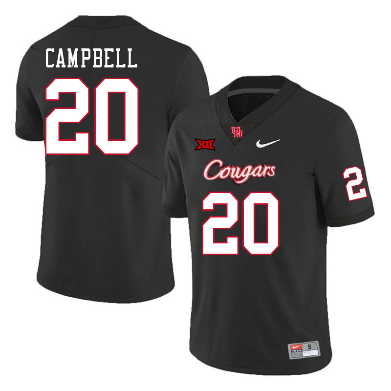 Men #20 Brandon Campbell Houston Cougars Big 12 XII College Football Jerseys Stitched-Black - Click Image to Close